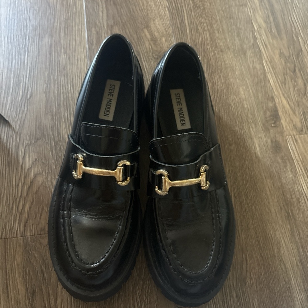 Steve Madden Black Loafers with Gold Accent